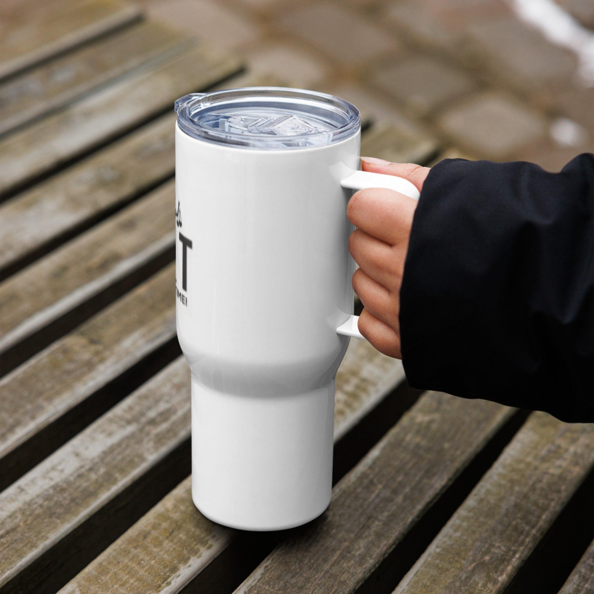 Revolt Scales Black Font Travel Mug With Handle