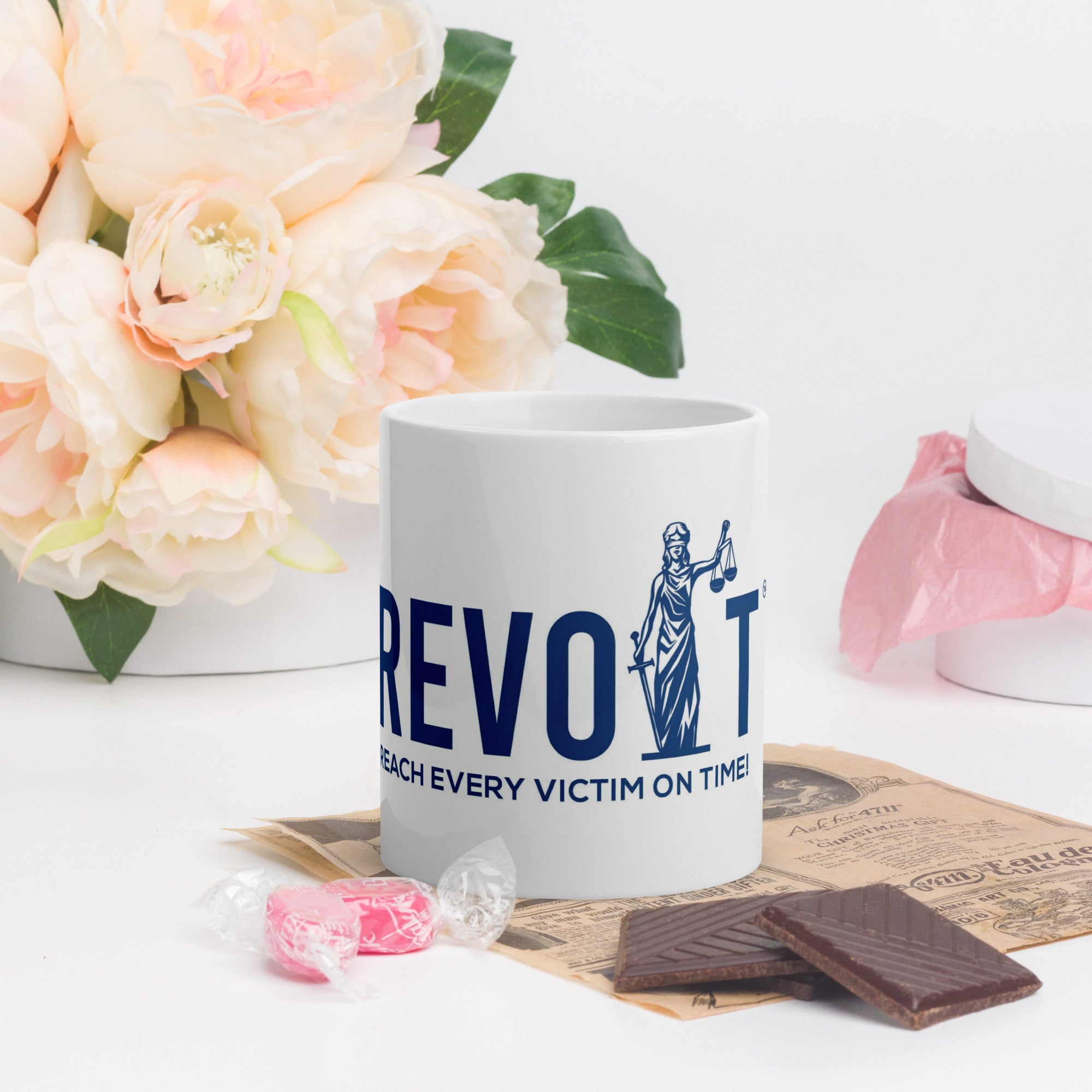 Revolt Scales Blue Font  White glossy mug
