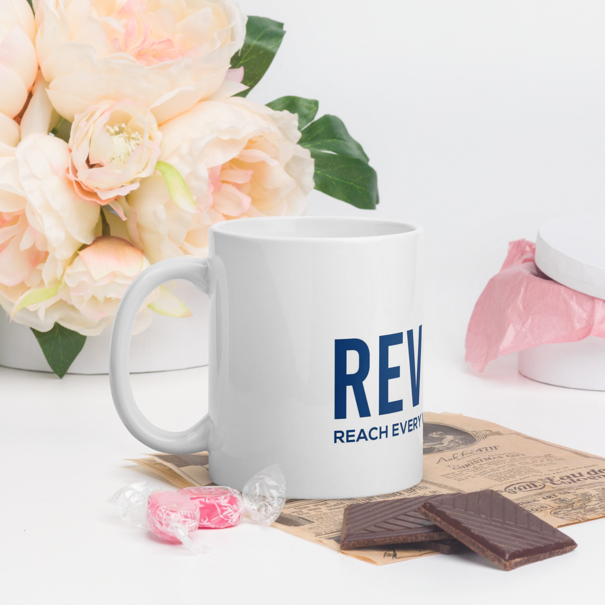 Revolt Scales Blue Font White glossy mug