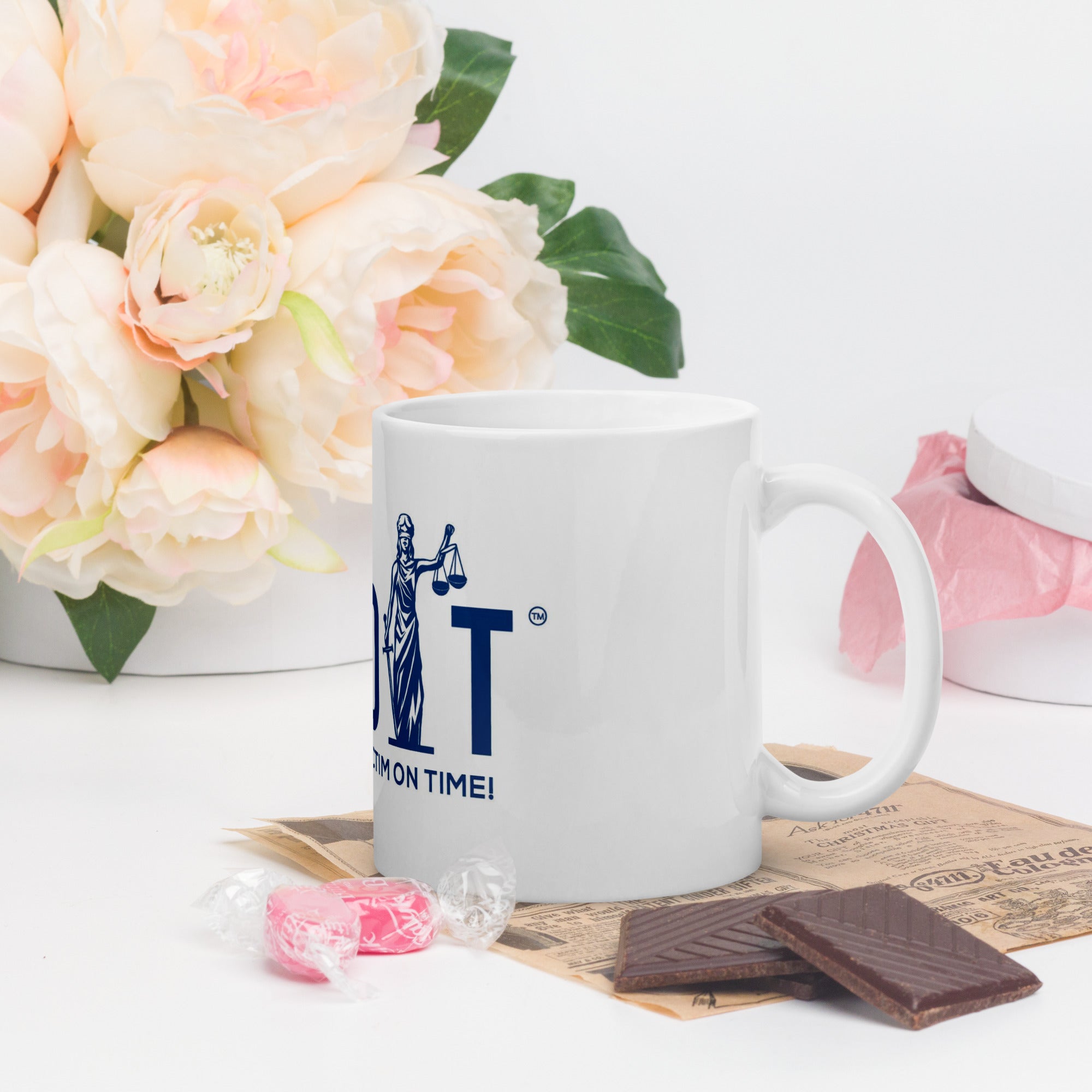 Revolt Scales Blue Font  White glossy mug