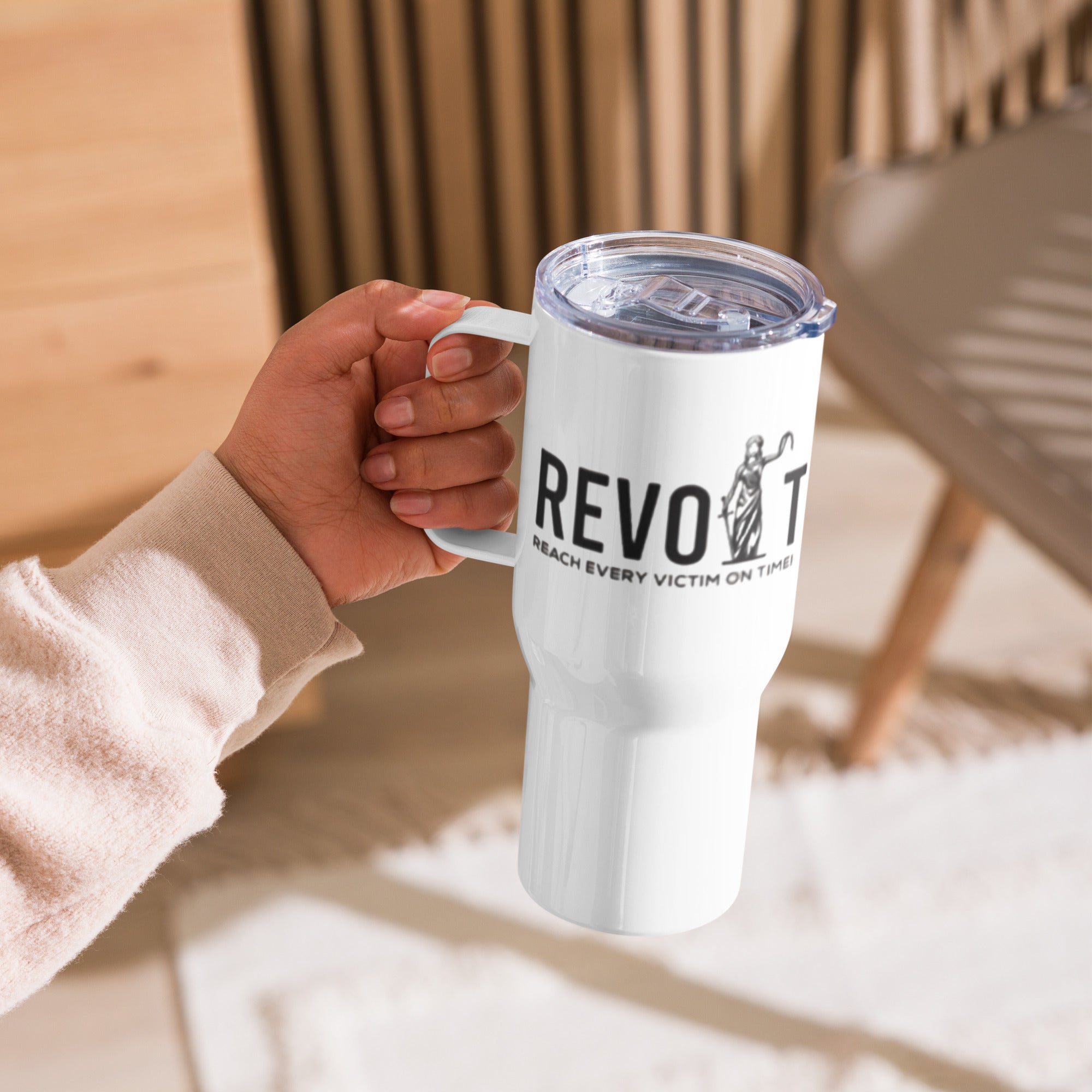 Revolt Blindfold Black Font Travel Mug With Handle