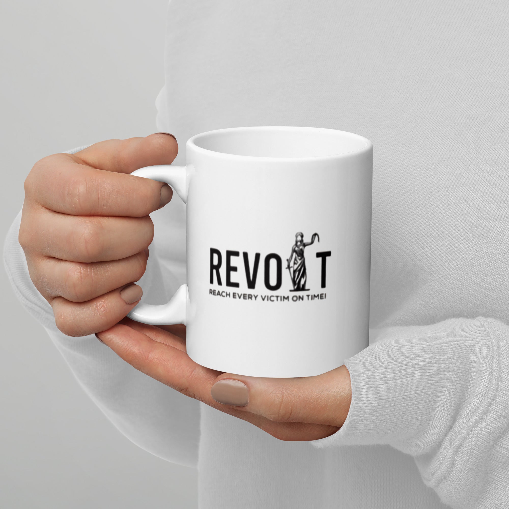 Revolt Blindfold Black Font White Coffee Mug