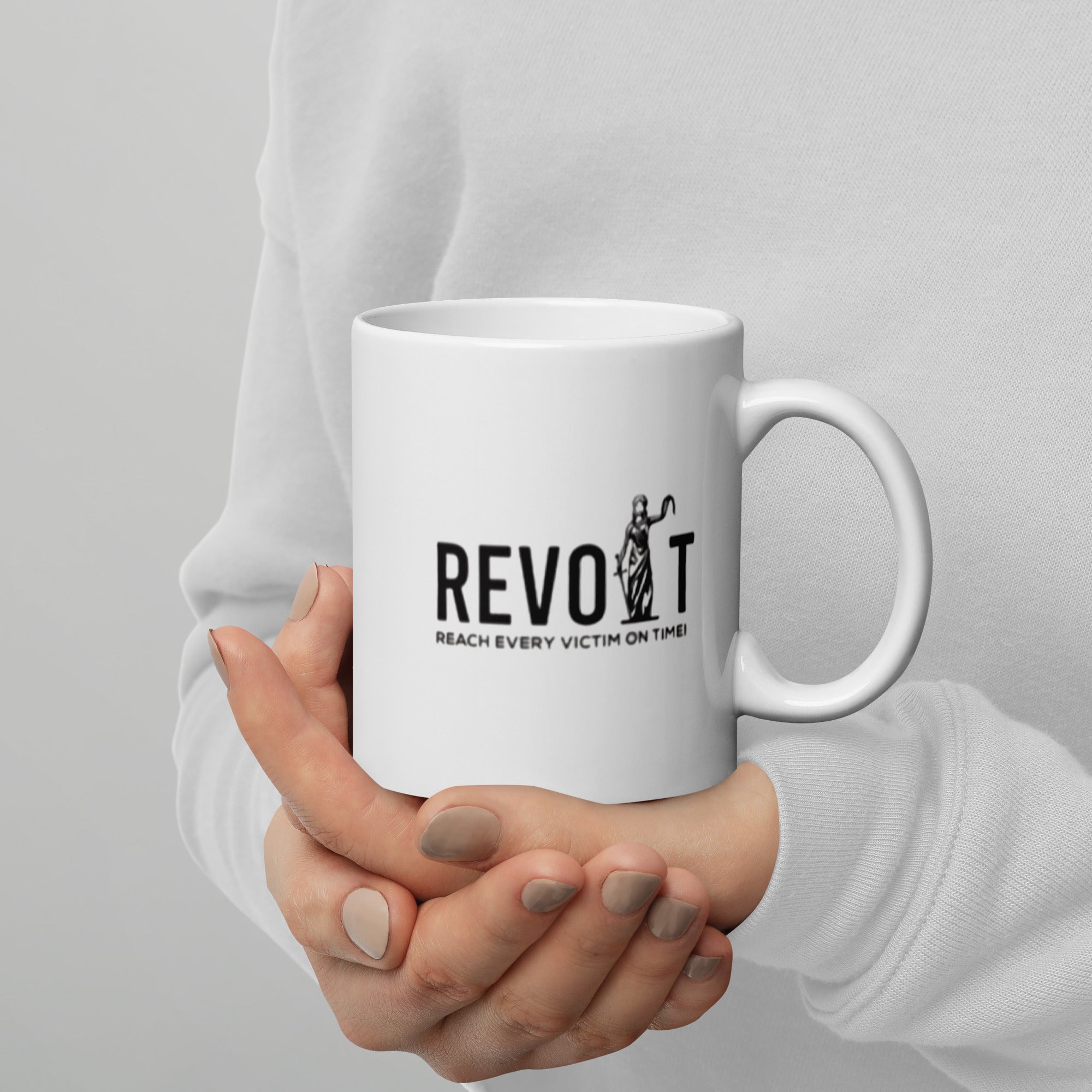 Revolt Blindfold Black Font White Coffee Mug